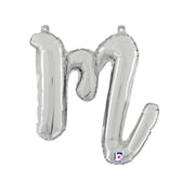 14 inch Script Letter M - Silver (Air-Fill Only) Betallic Foil Mylar Balloon - Party Supplies Decorations
