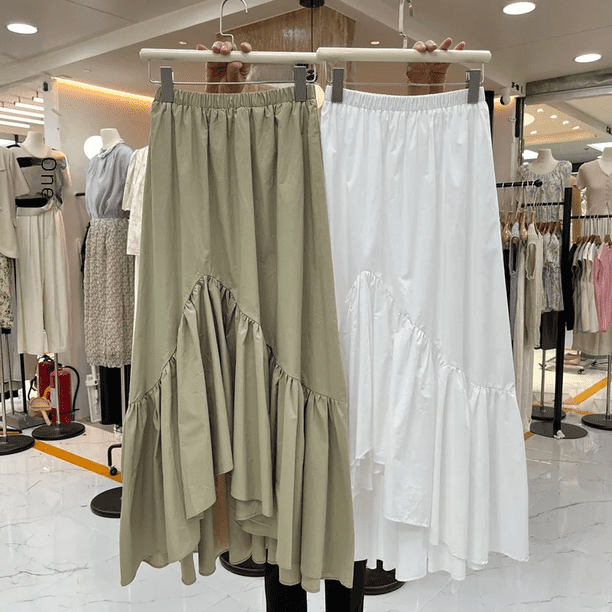 Falda irregular con borde con volantes y diseño adelgazante de estilo coreano para mujer, de longitud media, para primavera y verano
