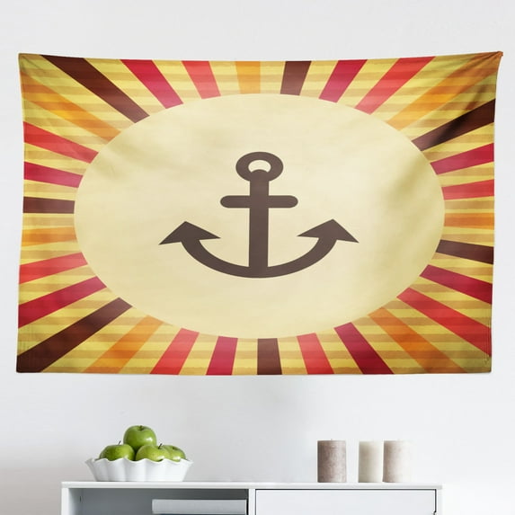 Anchor Tapestry, Grunge Murky Boat Marine Silhouette Polka and Stripe Retro Navy Theme Art, Fabric Wall Hanging Decor for Bedroom Living Room Dorm, 2 Sizes, Dark Blue White, by Ambesonne