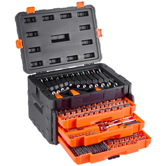 VEVOR Mechanics Tool Set Socket Set 450Pcs 1/4 3/8 1/2 in Drive Orange Drawer