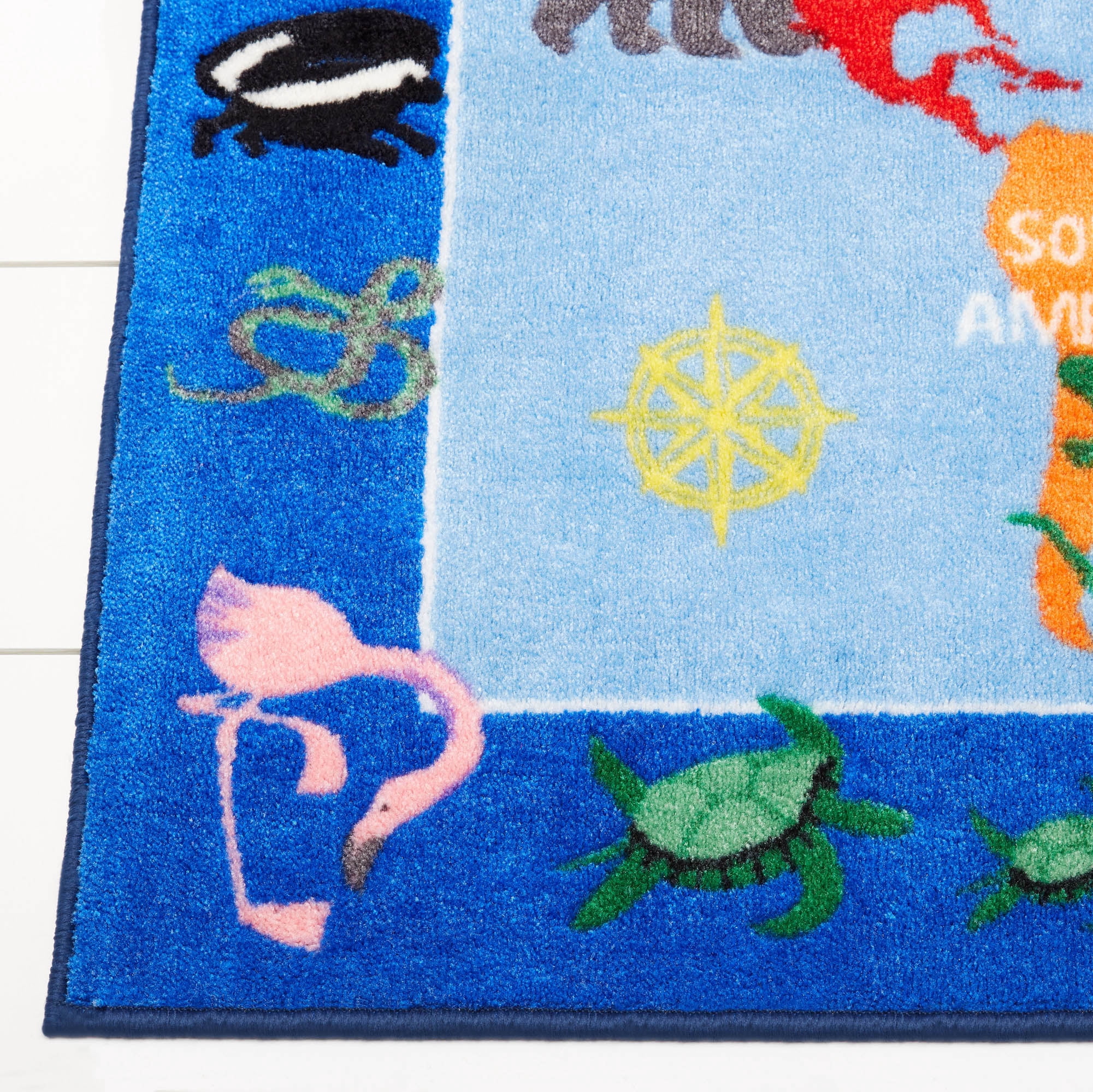 Eric Carle Elementary World Map Kids Area Rug Blue/Red, 35"x51" Rectangle