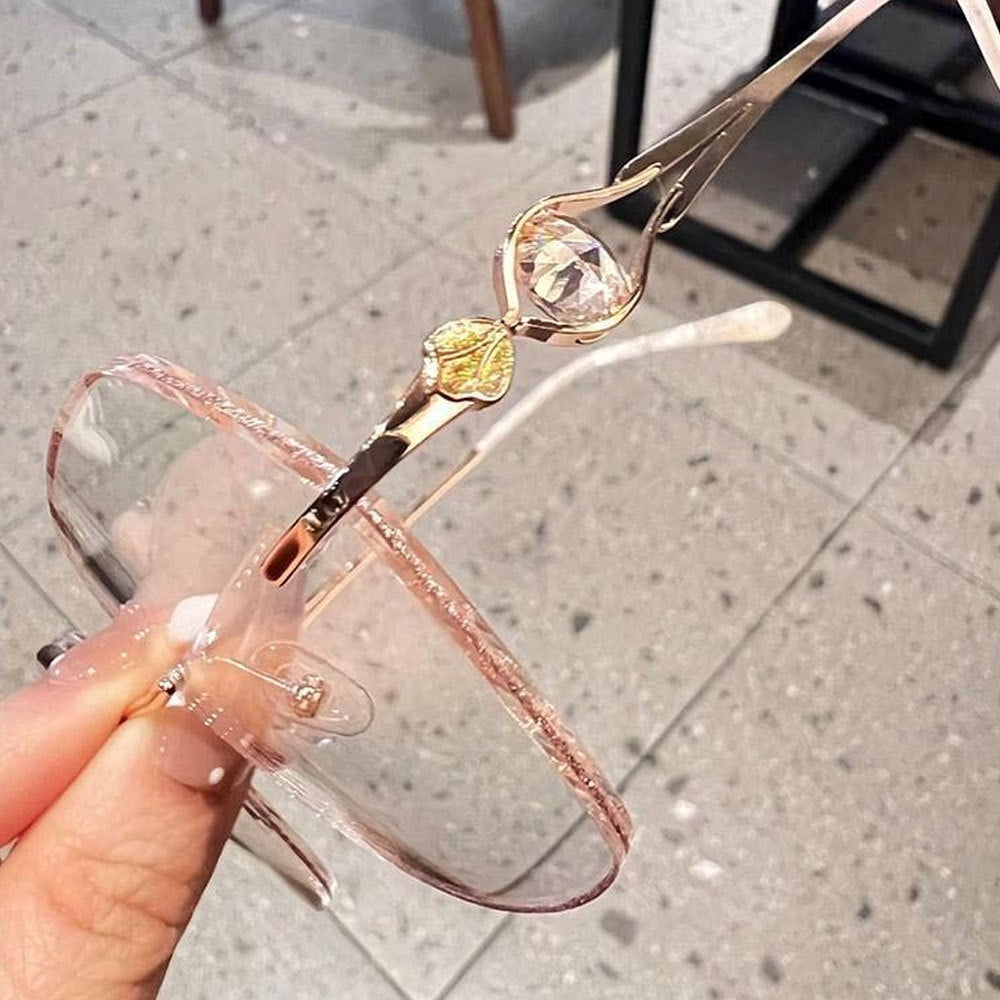 3 Pairs of Womens Fashion Blue Light Blocking Oversized Reading Glasses +3.0, Metal Gold Rimless Readers 3.0
