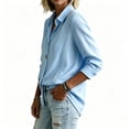 thumbnail image 5 of TEAJOPSUU Women's Trendy Cotton Blend Tops Long Sleeve Collared Button Down Shirts Casual Lace Trim Comfy Blouses A-Blue, 5 of 5