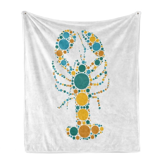 Lobster Soft Flannel Fleece Throw Blanket, Pointillist Colorful Design of Abstract Lobster with Various Size Dots Print, Cozy Plush for Indoor and Outdoor Use, 50" x 70", Multicolor, by Ambesonne