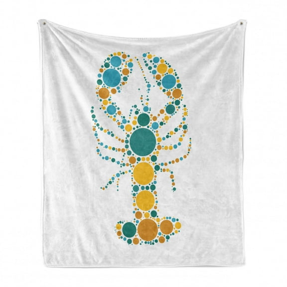 Lobster Soft Flannel Fleece Throw Blanket, Pointillist Colorful Design of Abstract Lobster with Various Size Dots Print, Cozy Plush for Indoor and Outdoor Use, 50" x 70", Multicolor, by Ambesonne