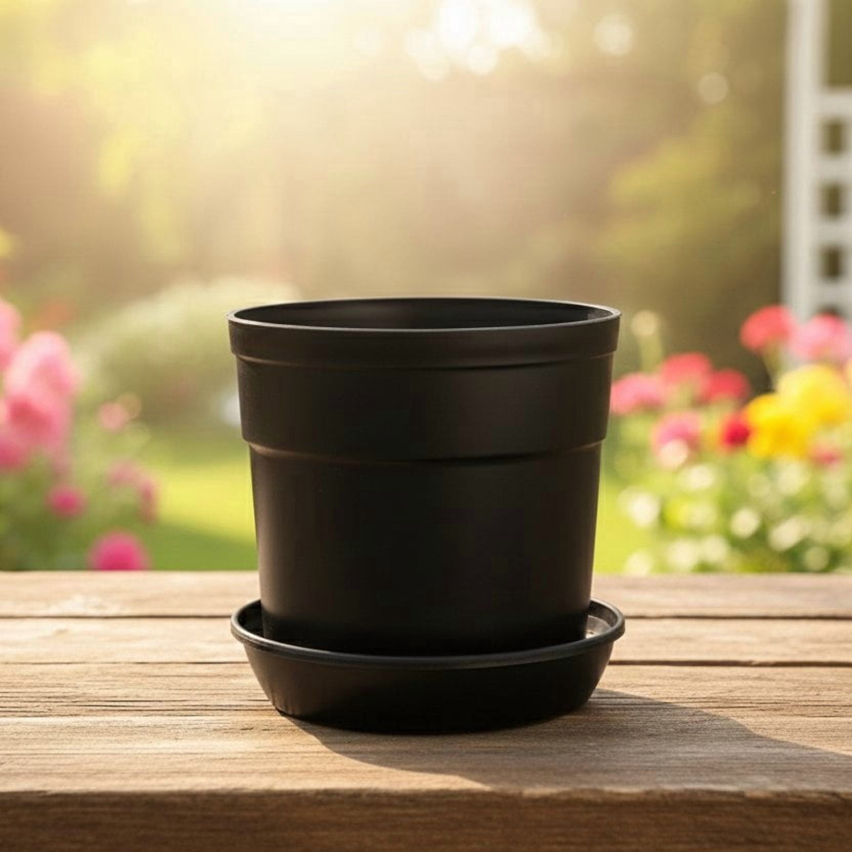 Austin Planter 4 inch Black Pots and Saucers 5 Pack