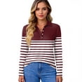 thumbnail image 5 of Women's Polo Shirt Long Sleeve Tops Collared Button Down Golf Tee Casual Spring Summer Work T Shirts Wine 2XL, 5 of 5