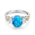 thumbnail image 2 of Gem Stone King 925 Silver and 10K Yellow Gold 3-Stone Ring Cabochon Simulated Opal Moissanite (1.06 Cttw), 2 of 3