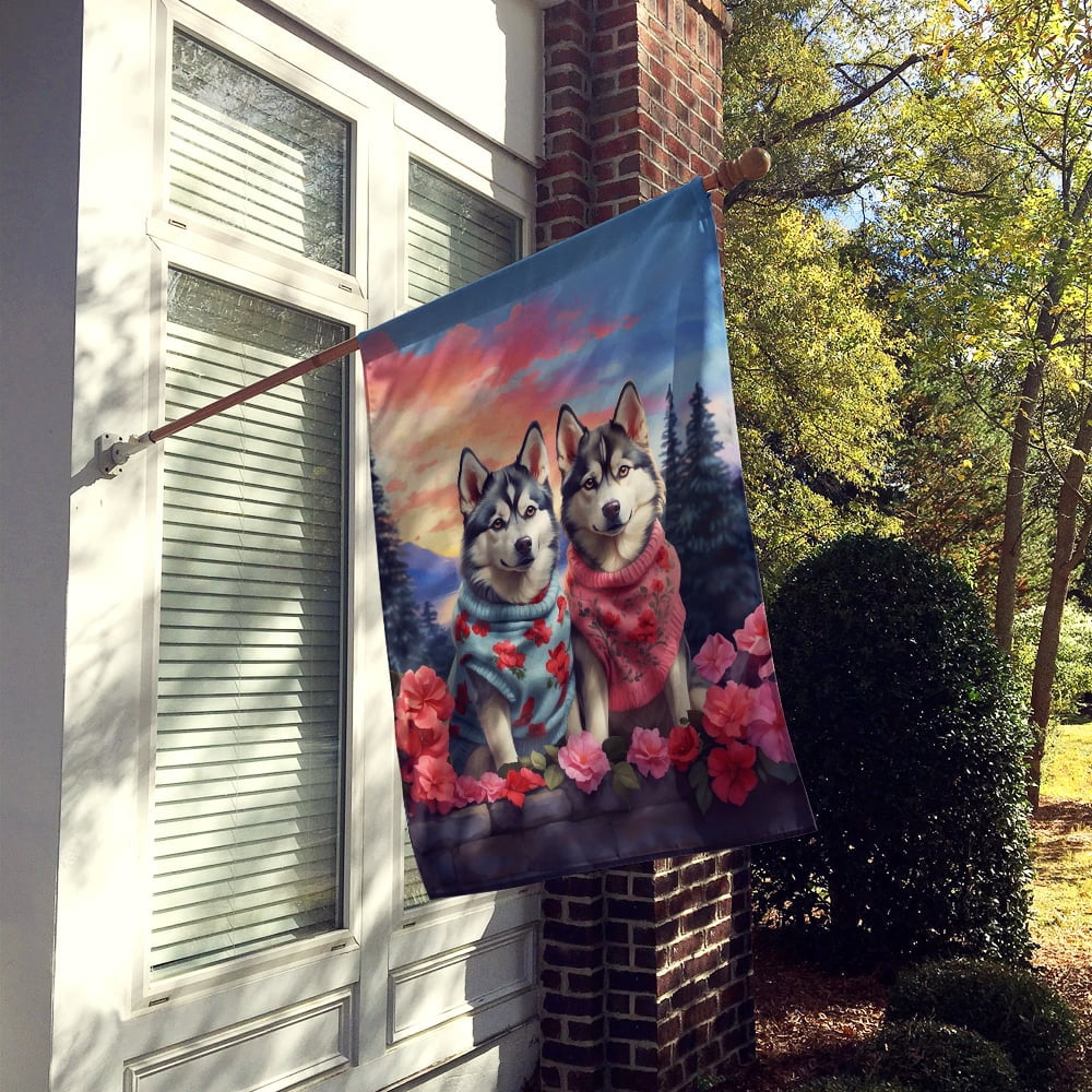 Siberian Husky Two Hearts House Flag 28 in x 40 in