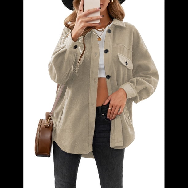 Chaqueta de Mujer de Gran Tamaño con Botones y Larga con Aberturas. Caqui XL