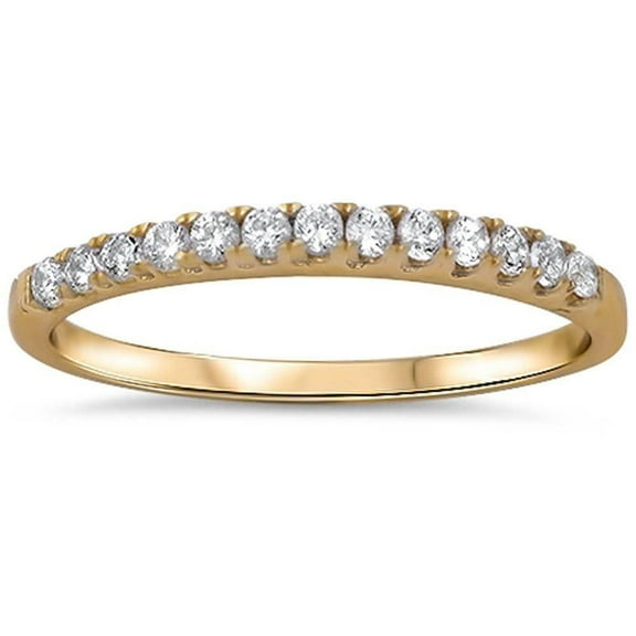 Half Eternity Band Round Ring Yellow Tone CZ 925 Sterling Silver Size 3