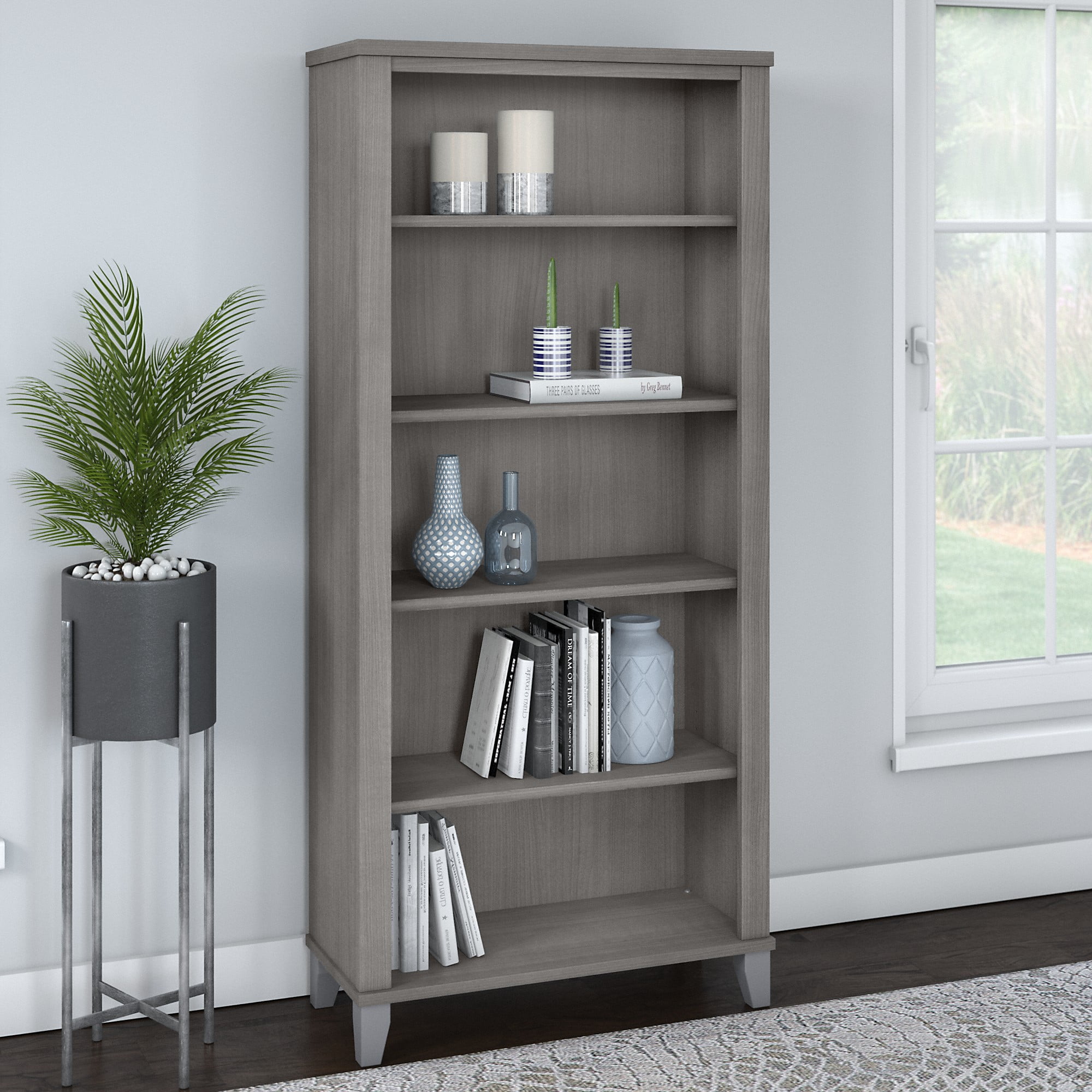 Bush Furniture Somerset Tall 5 Shelf Bookcase, Platinum Gray