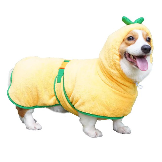 Bathrobe for Dogs Super Absorbent Fast Drying Hooded Cute Pet Bathrobe Towel for Cats Dogs Adjustable Microfiber Coat Corgi Pugs ShopWise Round