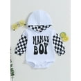 thumbnail image 2 of Wassery Baby Boys Romper Tops Infant Long Sleeve Letter Print Plaid Patchwork Hooded Jumpsuits Infant Fall Casual Sweatshirts 0-24Months, 2 of 8
