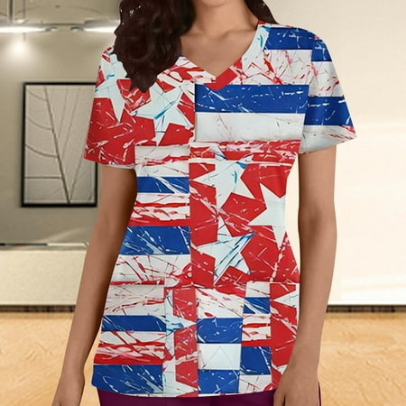 

Kayannuo Print Nursing Uniforms Scrub for Women Clearance Short Sleeves Women Scrubs Tops Women s Fashion Casual Solid Round Neck Pockets Loose T-Shirt Pullover Tops