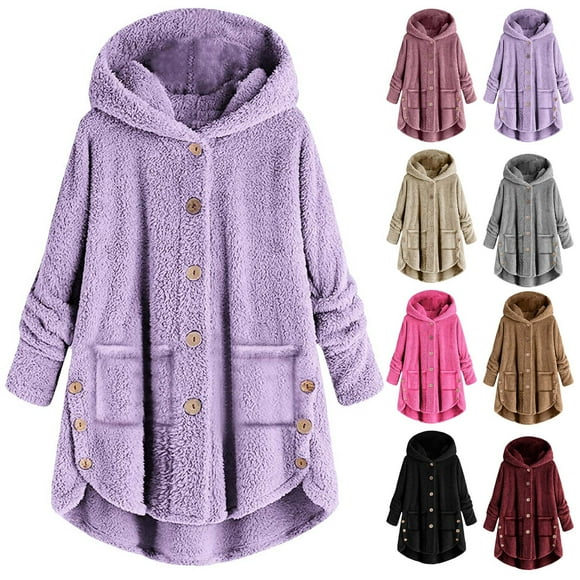 CFLVAEK Sherpa Fuzzy Hoodies for Women Plus Size Button Down Hooded Sweatshirt with Pocket Cozy Long Sleeve Winter Warm Loungewear Wine XXXL