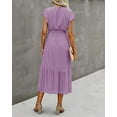 thumbnail image 5 of FreshPrettyWomen Summer Bohemian Floral Casual Wrap V Neck Ruffle Cap Sleeveless Belt A-Line Pleated Hem Midi Sun Dress White, 5 of 7