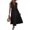 thumbnail image 1 of Vestido de Verano Sin Mangas, Holgado, Informal, con Escote en V, con y Bolsillos, para Cruceros en la Playa, Color Negro, Talla S, 1 of 9