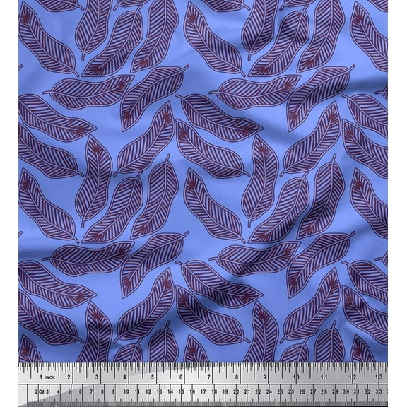 Soimoi Blue Cotton Duck Fabric Artistic Banana Leaves Decor Fabric Printed Yard 42 Inch Wide