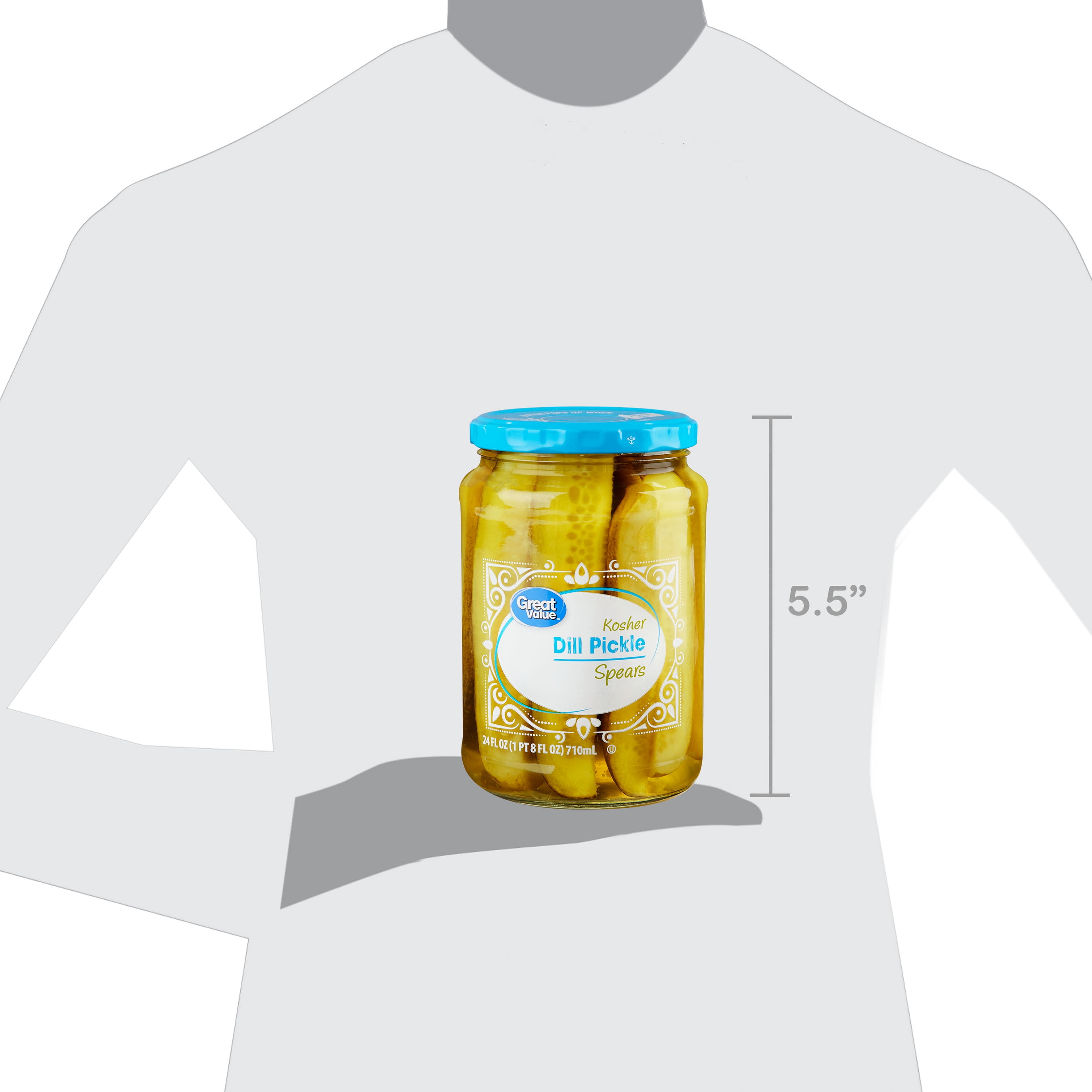 (6 pack) Great Value Kosher Spears Dill Pickle Fresh Pack, 24 fl oz Jar