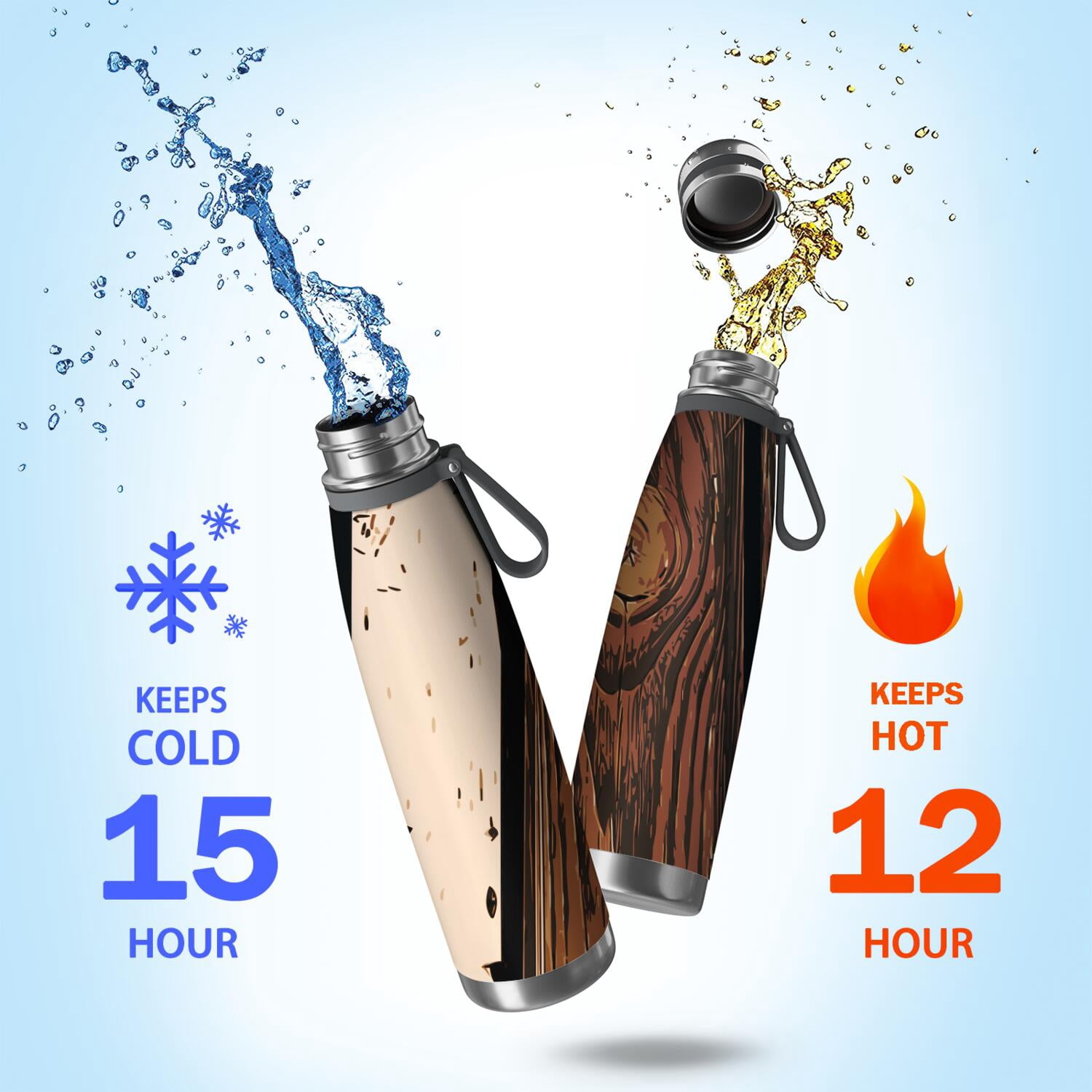 29oz Insulated Water Bottle with Tea Infuser, Stainless Steel Travel Mug, Wood Print