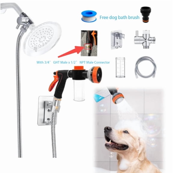 Dog Shower Hose Attachment Set, 3-Way Diverter with 6.6ft Hose for Indoor/Outdoor Pet Grooming. Perfect Gift For 2026.
