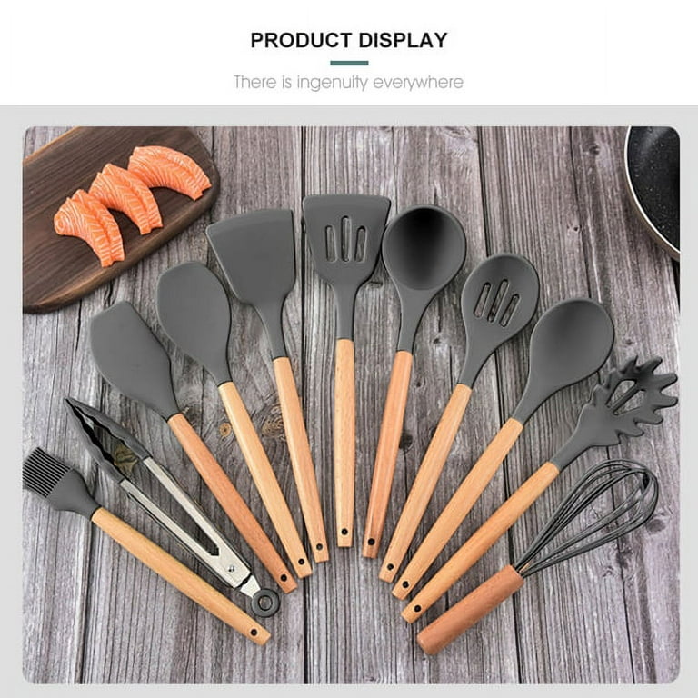 Kitchen Silicone Utensil Set,12 Pcs Non-Stick Silicone Kitchen Cooking  Utensils With Wood Handles,Ki…See more Kitchen Silicone Utensil Set,12 Pcs