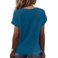 thumbnail image 5 of Relaxed V Neck Top with Short Sleeves and Soft Drapey Fabric for Women Who Want Effortless Style from Spring to Fall Dark Blue XL, 5 of 5