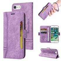 TECH CIRCLE Case for Apple iPhone 8 Plus/Apple iPhone 7 Plus,Shockproof Premium PU Leather ID Credit Card Holder Wallet Case Magnetic Flip Kickstand Phone Cover with Hand Strap,Purple