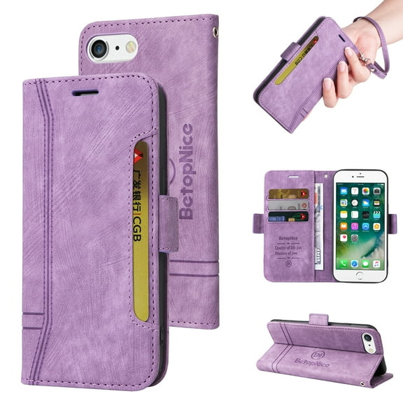 TECH CIRCLE Case for Apple iPhone 8 Plus/Apple iPhone 7 Plus,Shockproof Premium PU Leather ID Credit Card Holder Wallet Case Magnetic Flip Kickstand Phone Cover with Hand Strap,Purple