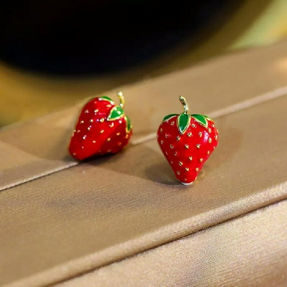 GAVONO Cute Enamel Sweet Red Strawberry Fruit Earrings Stud Party Jewelry Women Gift