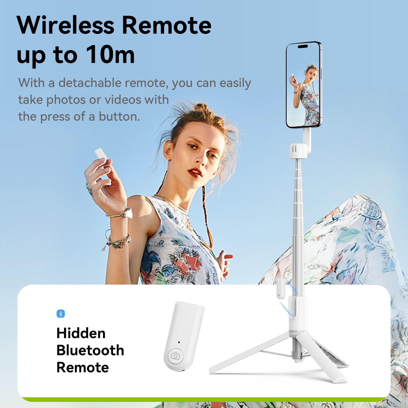 Ulanzi MG-003 Magnetic Phone Selfie Stick Tripod Pro with Bluetooth Remote, 360° Rotating Extendable Stand for Smartphones, MagSafe Compatible, Portable for Vlogging & Live Streaming