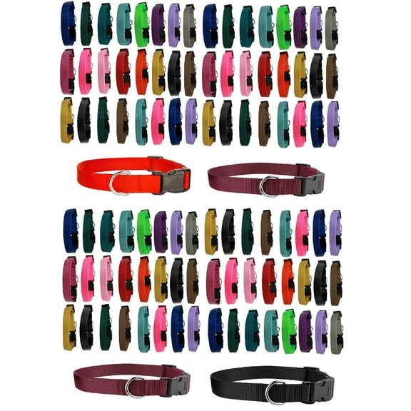 Dog Collar Shelter Rescue Vet Bulk Pack 100 Assorted Color Adjustable Pick Size (Large - 18 to 26 Inch)