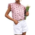thumbnail image 5 of STARVNC Women Heart Graphic Half High Collar Ruffle Short Sleeve Top, 5 of 7