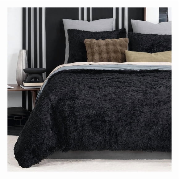 Funda Duvet Invernal Afelpada Doble Vista con Fundas de Almohada Esquimal (Negro-Gris, Matrimonial)