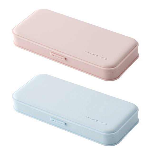 Paquete de 2 cajas de lápices de plástico con tapa, elegante caja organizadora de almacenamiento de suministros de oficina, 20,5*9,3*3 cm