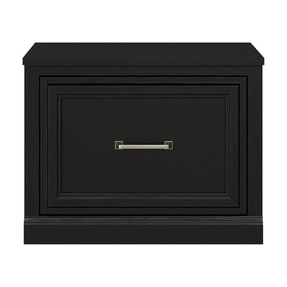 Woodland 24W Small Shoe Bench with Drawer in Black Suede Oak - Engineered Wood