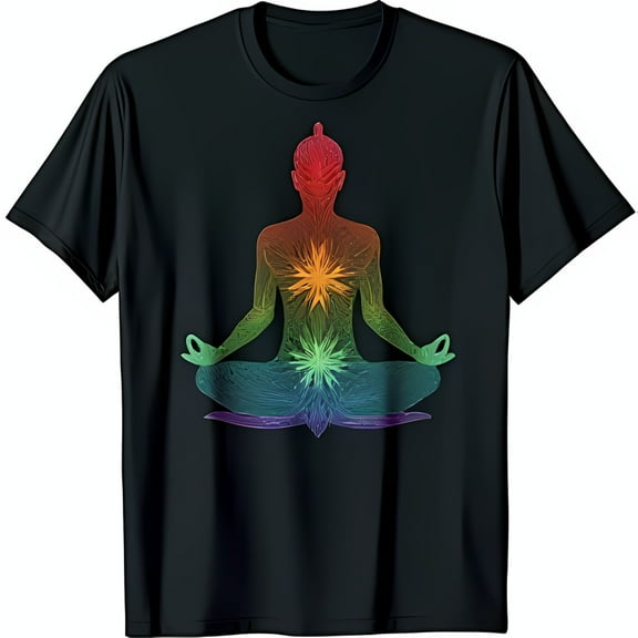 Vibrant Graphic on Black T-Shirt Inner Peace Design