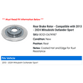 thumbnail image 2 of Rear Brake Rotor - Compatible with 2013 - 2024 Mitsubishi Outlander Sport 2014 2015 2016 2017 2018 2019 2020 2021 2022 2023, 2 of 2