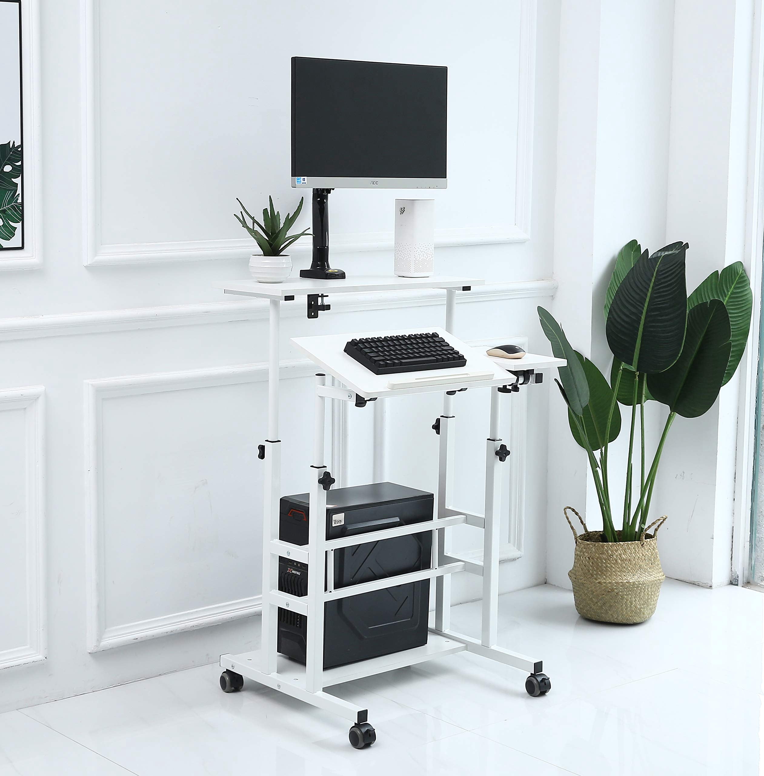 UNICOO® Portable Standing Desk on Wheels, Height Adjustable Mobile Standing Desk, Versatile Standing Portable Desk for Home Office, Rolling Sit-Stand Workstation, Ergonomic Design (U101-WW)