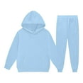thumbnail image 4 of YWOAGH Girls Long Sleeve Hooded Sweatshirt and Jogger Pants Two Piece Outfit Soft Comfy Girls Outfits for Athletic Loungewear Sky Blue 4-5 Years, 4 of 4