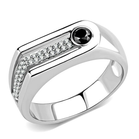 Luxe Jewelry Designs Men s Stainless Steel Ring with Round Shaped AAA Grade CZ Black Diamond – Size