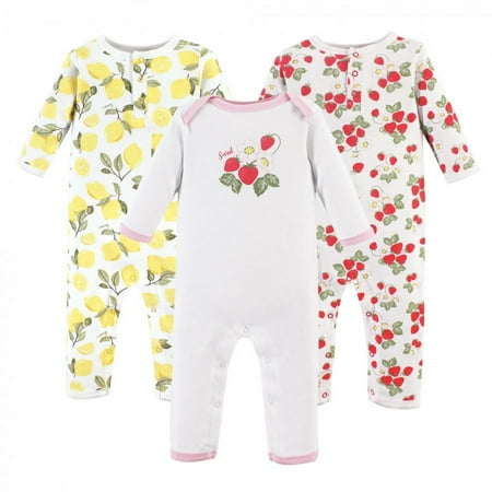 UPC: 0660168520491 | Hudson Baby Infant Girl Cotton Coveralls 3pk  Strawberry Lemon  0-3 Months