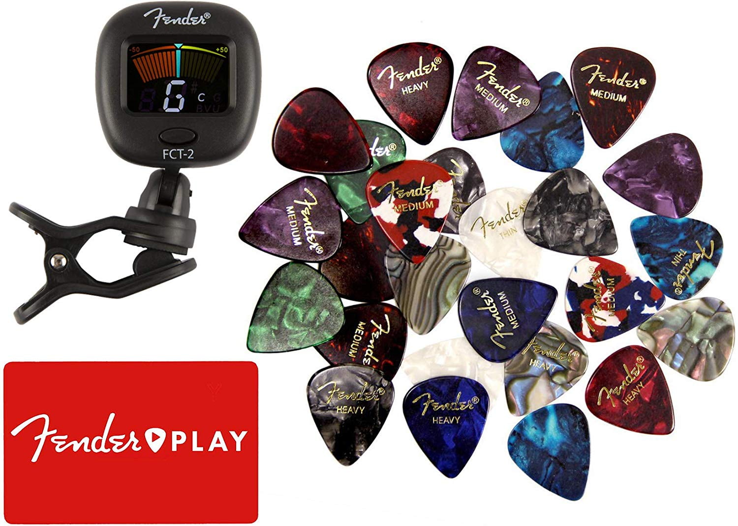Fender FCT2 ClipOn Tuner w/ 24 Fender Guitar Picks