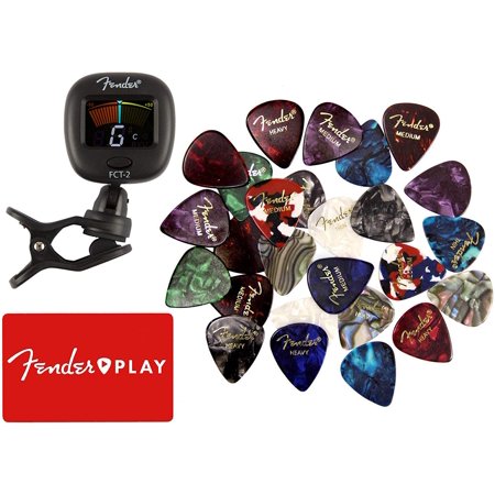 Fender FCT-2 Pro Color Clip-On Tuner Bundle with 24 Guitar Picks