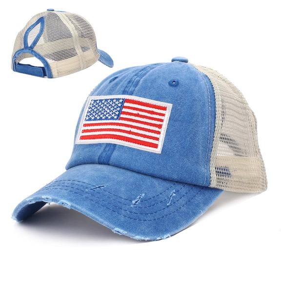 Baseball Cap for Women USA Flag Mesh Ponytail Hat Adjustable Running Workouts Fitness Sport Baseball Cap Sun Hat Visor 4th of July Accessories