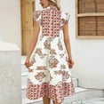 thumbnail image 6 of Warop Womens Summer Boho Floral Print Midi Dress V-Neck Ruffle Sleeve A Line Casual Beach Dress, 6 of 7