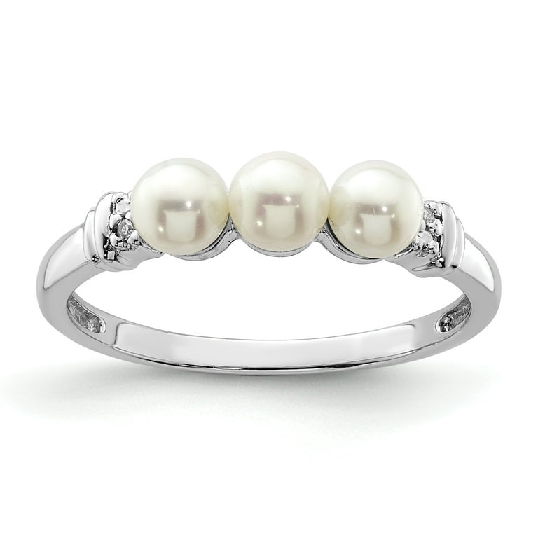 925 Sterling Silver Diamond Freshwater Cultured Pearl Band Ring