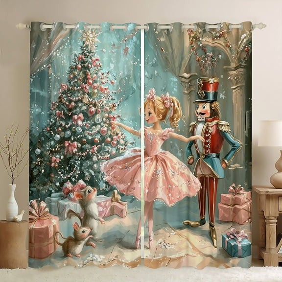 Manfei Girly Pink Princess Black Out Curtains, Christmas Nutcracker Royal Guarder Curtains Pack of 2 (42x63 Each), Dreamy Fairy Tale Bedroom Curtains, Curtains Blackout Home Decor