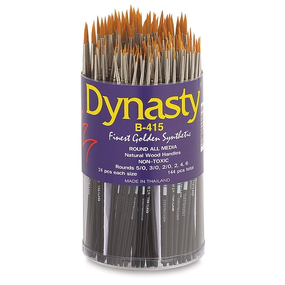 Dynasty Finest Golden Synthetic Brushes - Round, Short Handle, Canister of 144